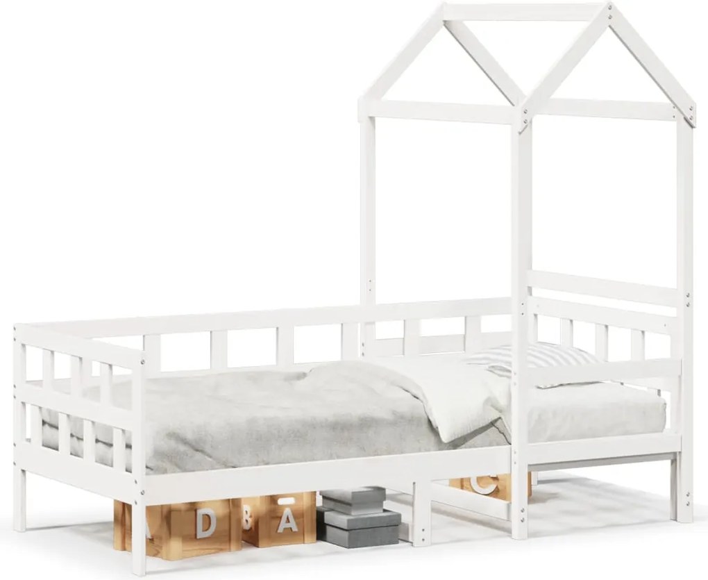 vidaXL Pat de zi cu acoperiș, alb, 80x200 cm, lemn masiv de pin