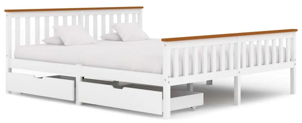 3060437 vidaXL Cadru de pat cu 2 sertare, alb, 180 x 200 cm, lemn masiv pin