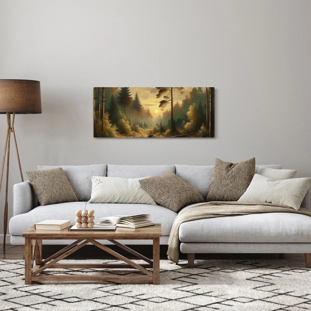 Tablou - Soare strălucind prin pădure (120x50 cm)