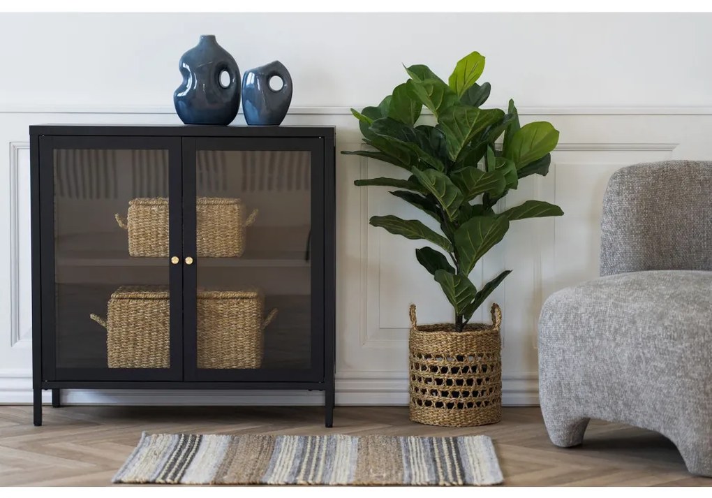 Vitrină Dalby, 2 uși, oțel, negru 80x35x80 cm