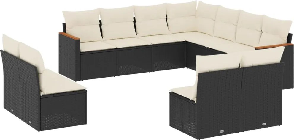 vidaXL Set canapele de grădină cu perne, 11 piese, negru, poliratan