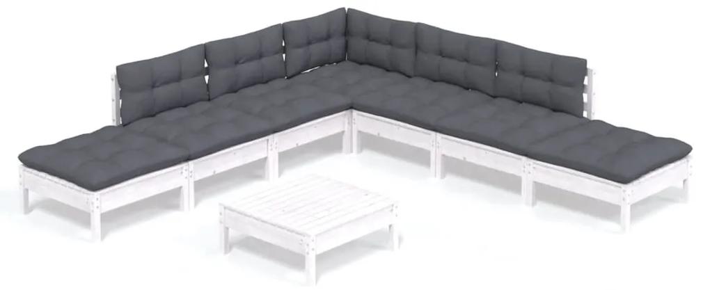 3096329 vidaXL Set mobilier de grădină cu perne, 8 piese, alb, lemn de pin
