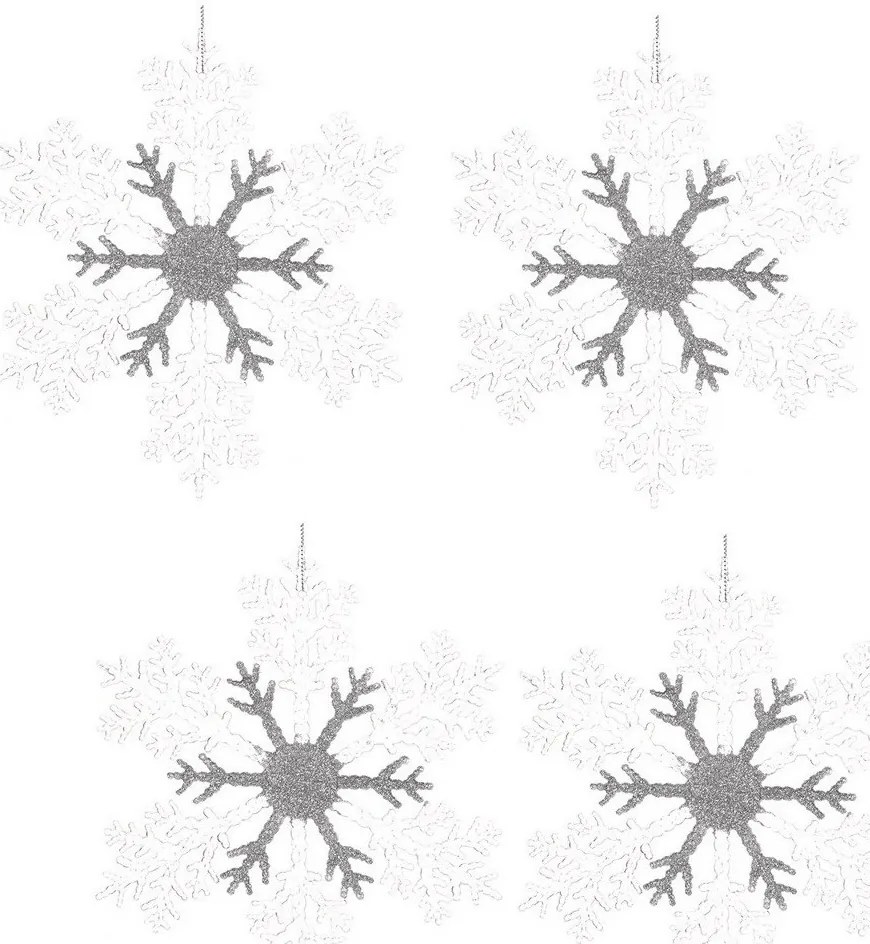 Set de decorațiuni de Crăciun Fulgi, 4 bucăți, alb, 23 x 1 x 26 cm