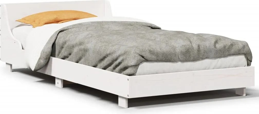 vidaXL Cadru de pat fără saltea, alb, 90x200 cm, lemn masiv pin
