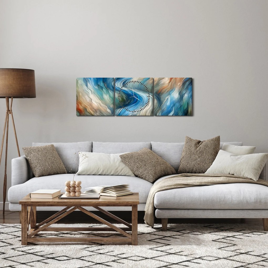 Tablou - Curent abstract (cu ceas) (90x30 cm)