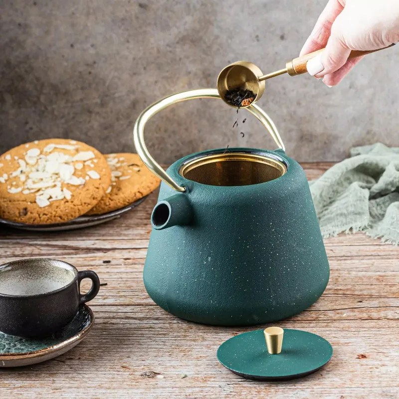 Ceainic din fonta cu infuzor Kinghoff KH 1933, 1 l, Interior emailat, Inducție, Verde