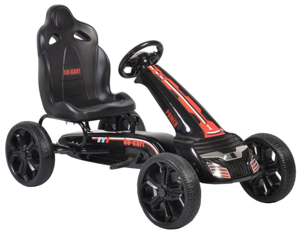 Kart cu pedale pentru copii NOVOKIDS® Olympic Kart PRO, 3-8 ani , Maxim 40 kg, 115 cm lungime, Carena, Structura metalica, Frana de mana, Functie