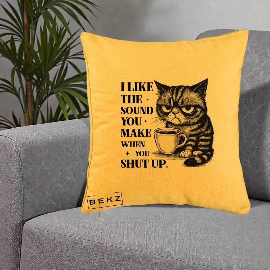 Perna Decorativa I Like the Sound You Make Pisica, 40x40 cm, Galben, Husa Detasabila, Perna Inclusa, BEKZ®