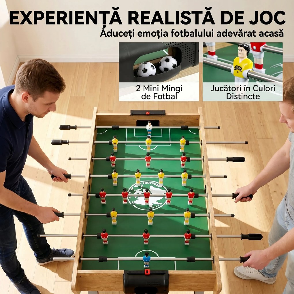 SPORTNOW Fotbal de Masă, Masa 121 Cm, 22 Jucători, Contoare Manuale, Lemn Natural | Aosom Romania