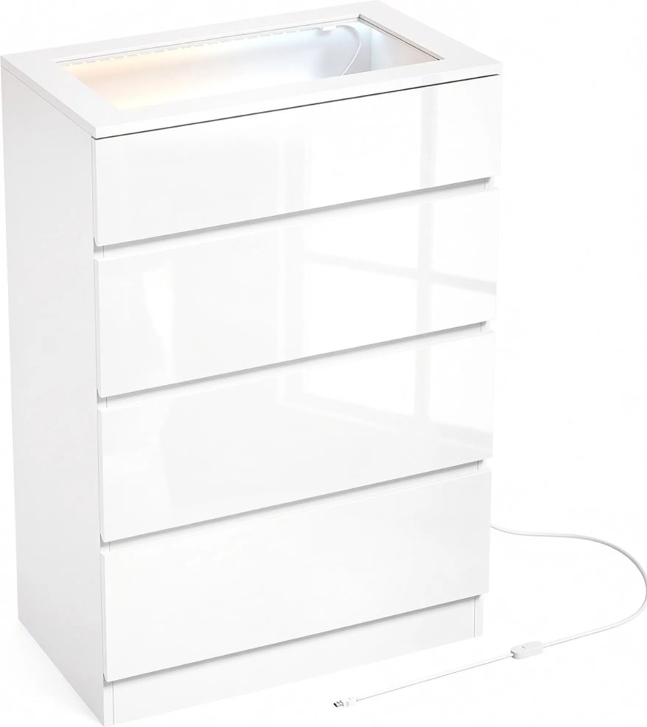 HOMCOM Comodă Modernă cu 4 Sertare și Lumini LED, 60x40x90 cm, Albă | Aosom Romania
