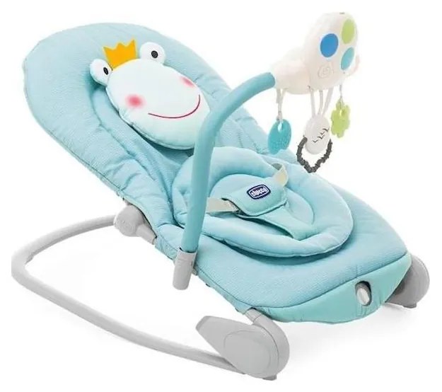 Chicco - Șezlong BALLOON Froggy pentru bebeluși, cu vibrații și melodii, 2xAA + 1xLR20, albastru