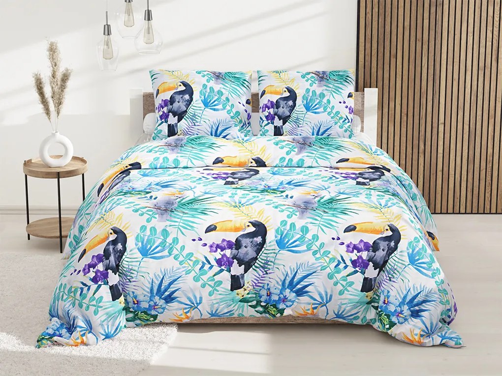 Lenjerie de pat din microfibra verde, PARROT AND TOUCAN