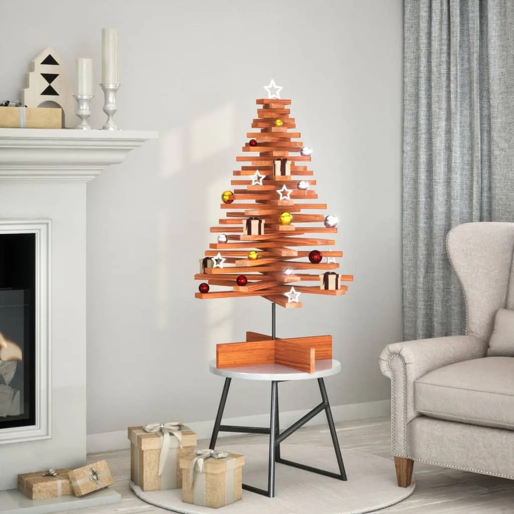 Brad de Craciun decorativ, maro ceruit, 100 cm, lemn pin masiv