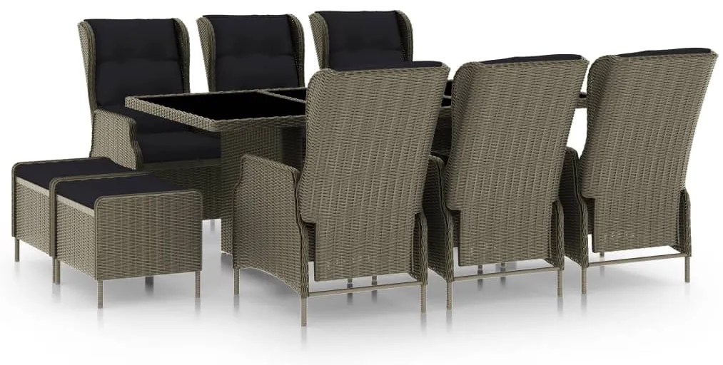 vidaXL Set mobilier de exterior cu perne, 9 piese, maro, poliratan