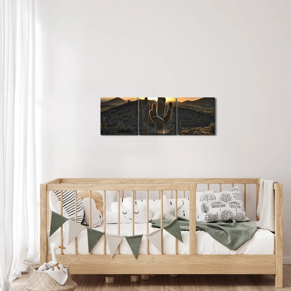 Tablou - cactușii la soare (cu ceas) (90x30 cm)
