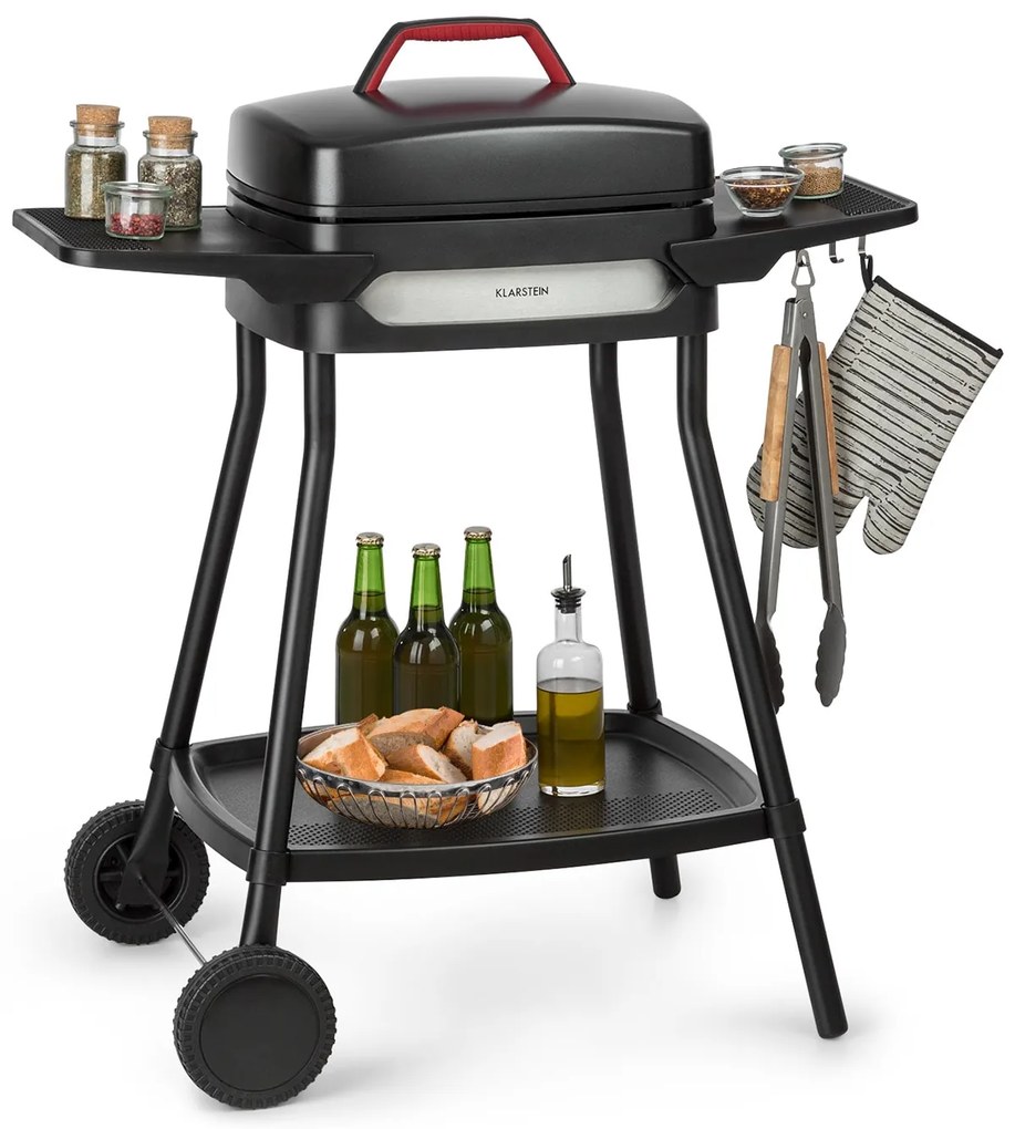 Klarstein Gatsby, grill electric, 2000 W, grilaj antiaderent, măsuțe laterale, negru