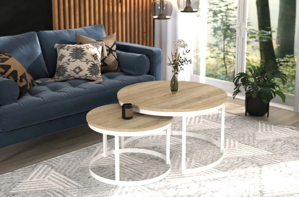 Măsuță de cafea 2in1 OKIN – 75x75x43 cm – Alb / Sonoma