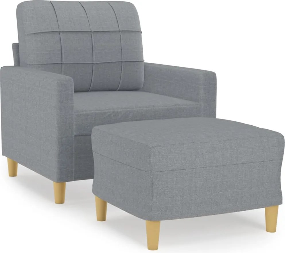 vidaXL Fotoliu canapea cu taburet, gri deschis, 60 cm, textil