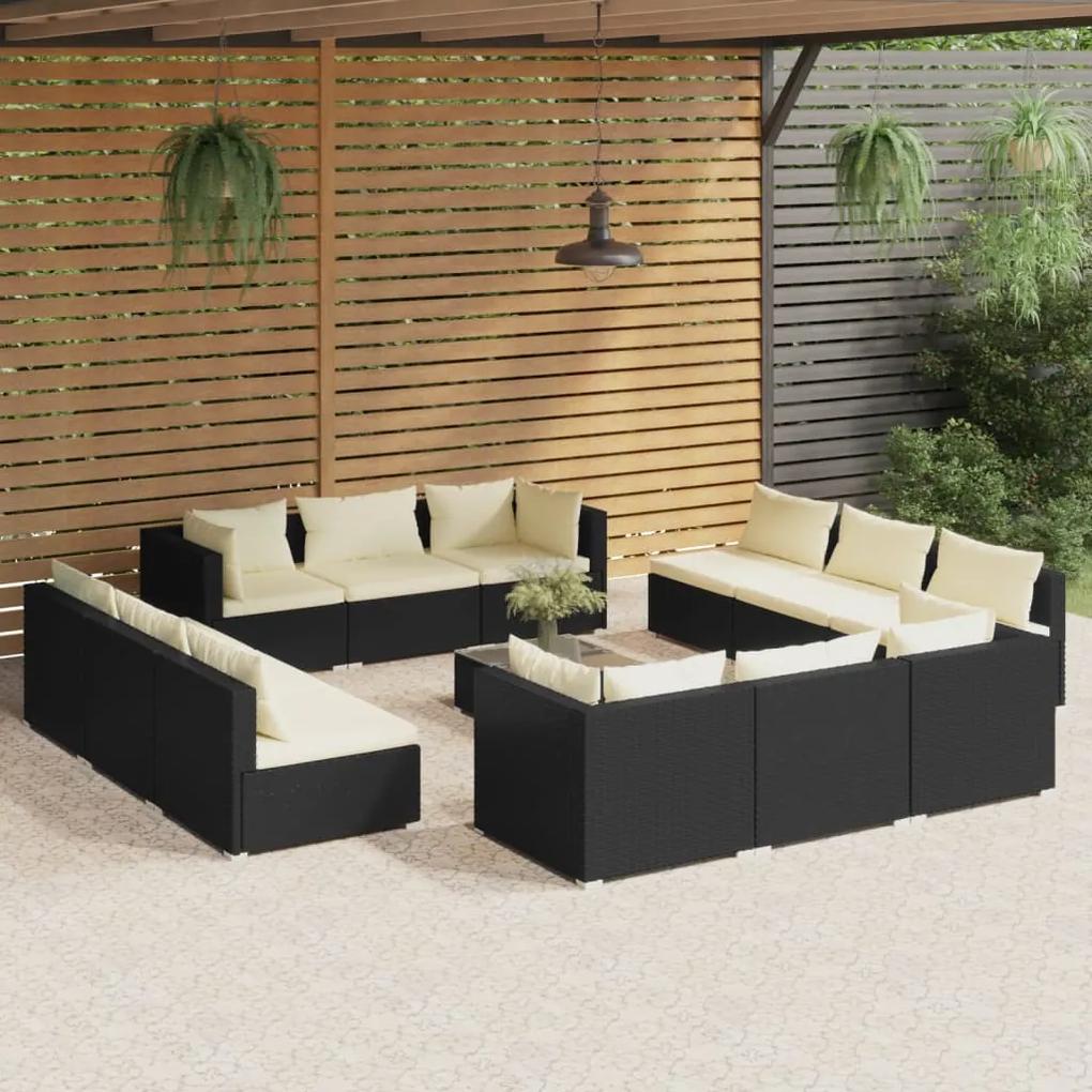 3101591 vidaXL Set mobilier de grădină cu perne, 13 piese, negru, poliratan