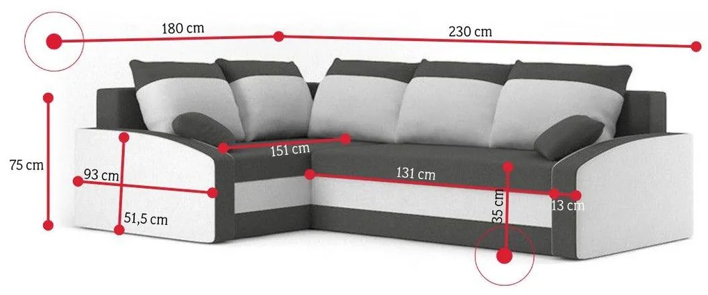 Supermobel Colțar extensibil TABIT,230x75x180, haiti 14/haiti 17, stânga