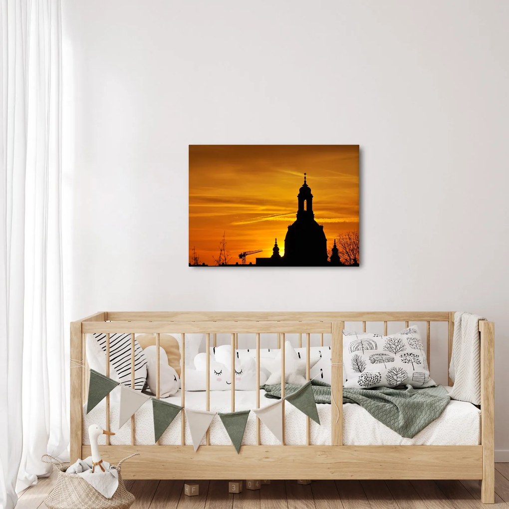 Tablou cu biserică în apus de soare (70x50 cm)