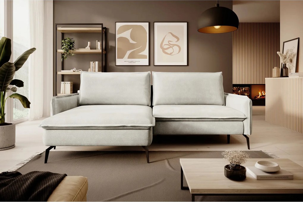 Coltar extensibil GLOSSY, sezlong stanga, stofa catifelata crem - Whis