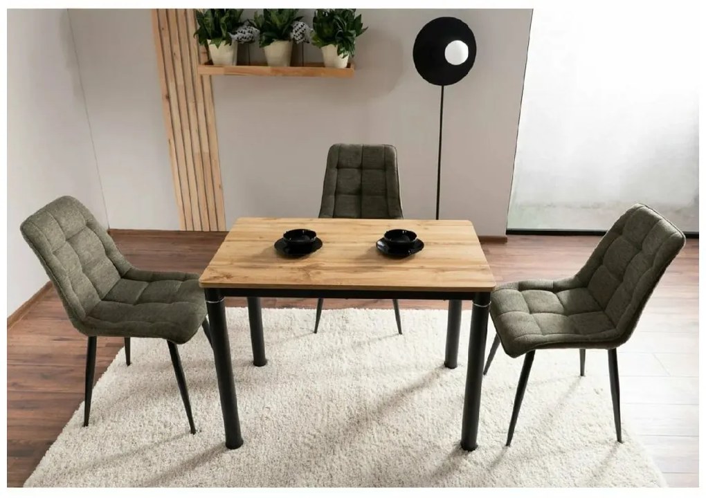 Masa de dining neagra DAMAR 100x60 cm, decor stejar artisan