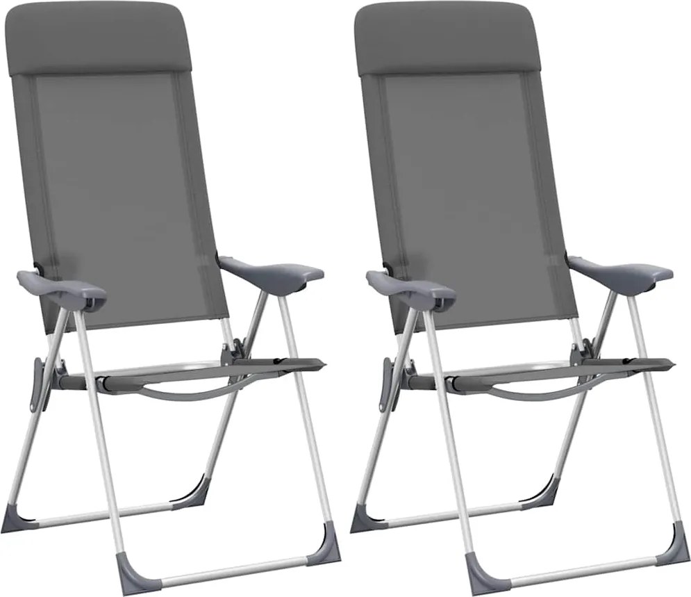vidaXL Scaune de camping pliante, 2 buc, gri, aluminiu