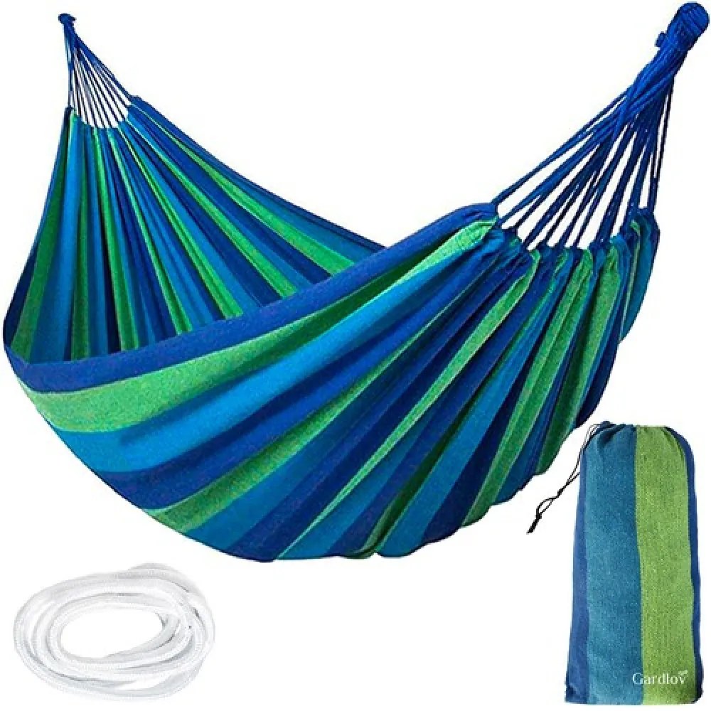 Hamac albastru-verde pentru 2 persoane, HAMMOCK 200x150 cm
