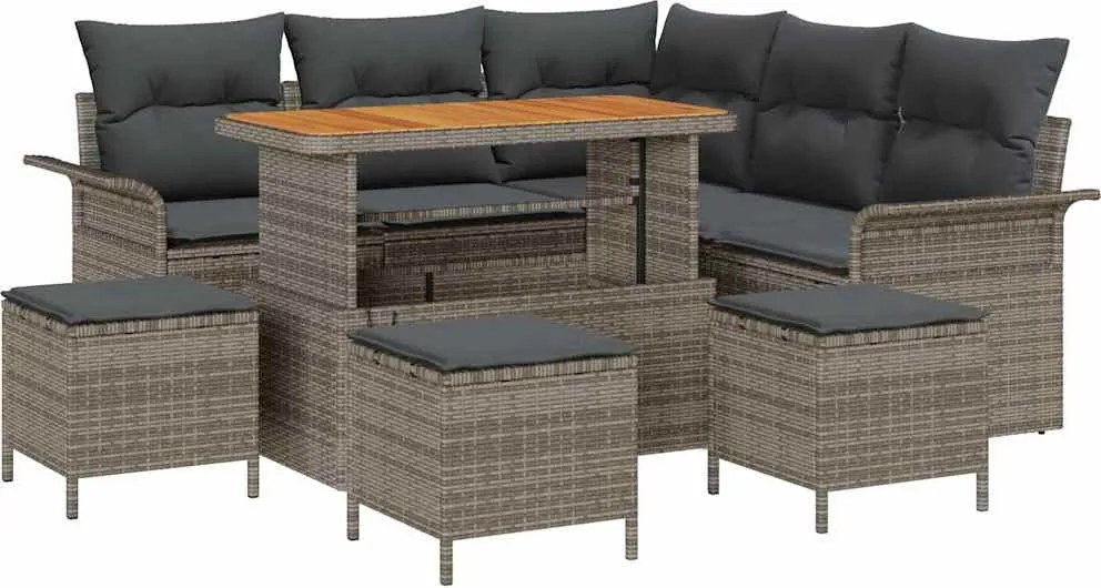 vidaXL Set de canapele pentru grădină cu pernă cu depozitare 9 pcs Gri