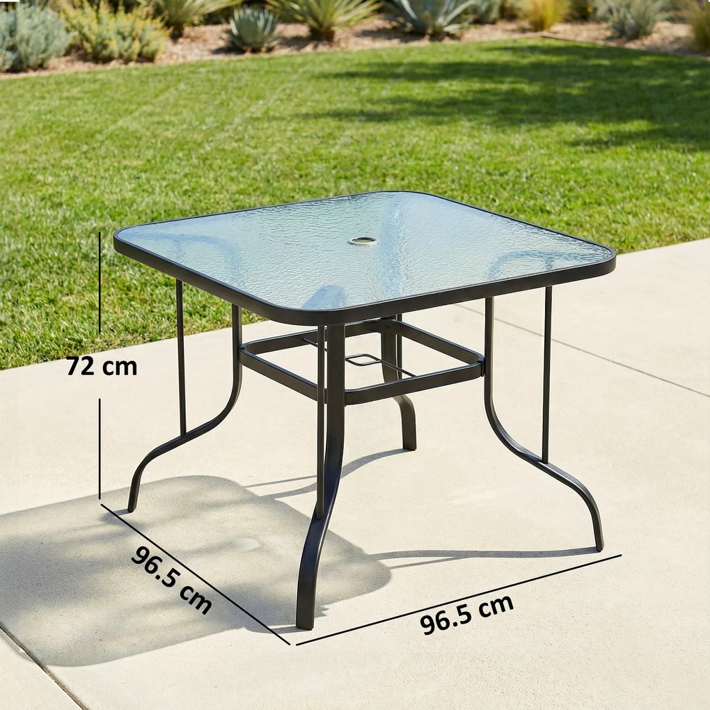 Outsunny Masă de Grădină pentru 4 Persoane cu Gaură pentru Umbrelă Ø54 mm, 96,5x96,5x70 cm, Negru | Aosom Romania