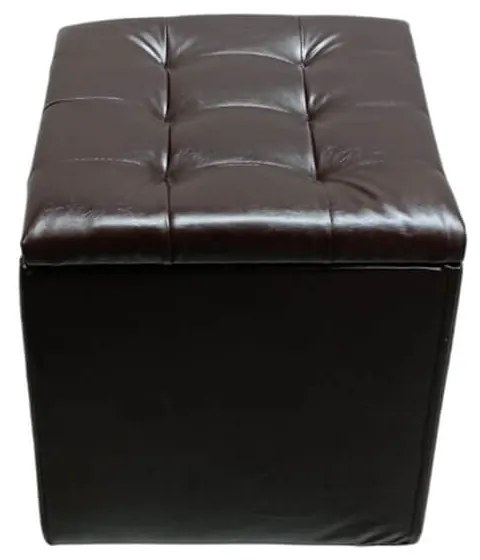 Taburet cub Cozy cu spatiu depozitare, 42x42x46 cm, piele ecologica, wenge