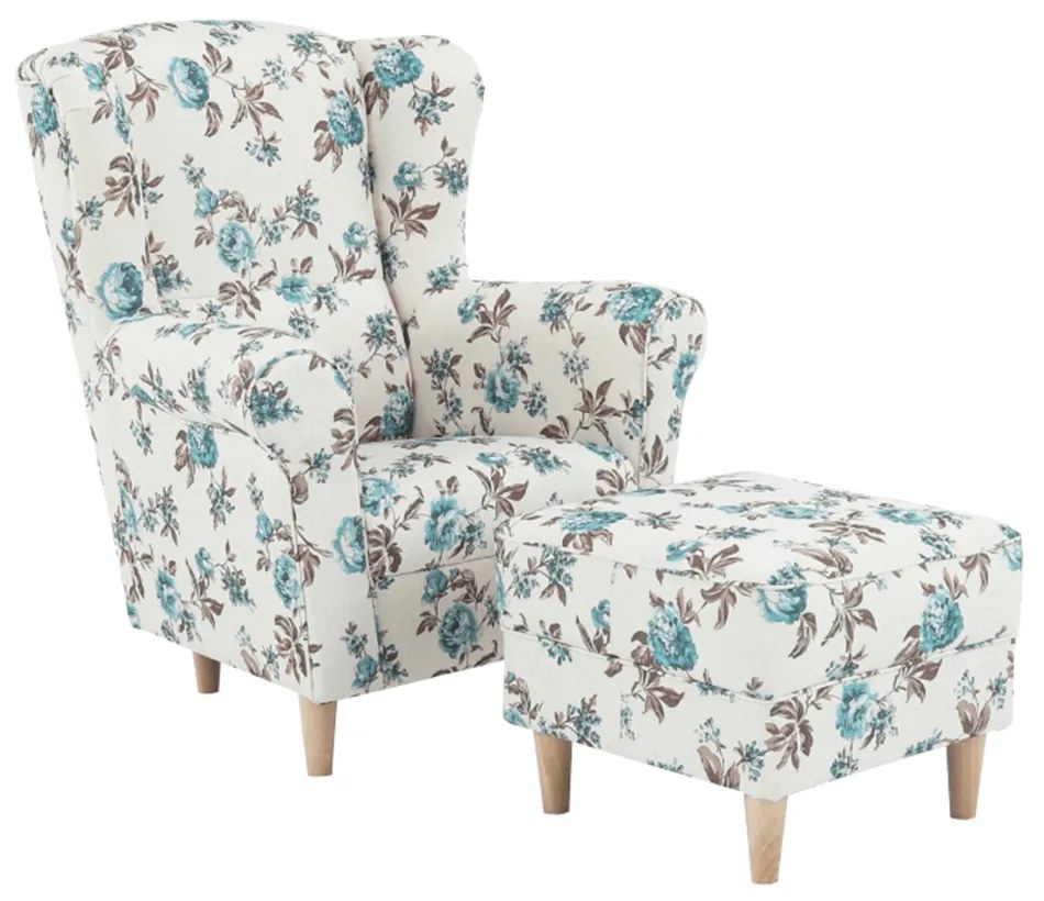 Set fotoliu cu taburet tapiterie textil rose astrid 86x72x105 cm