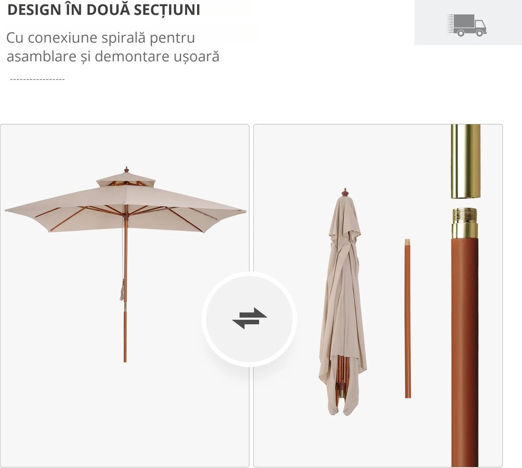 Outsunny Umbrelă de Soare Dublă pentru Grădină, Bambu și Poliester, Crem, 3x3m | Aosom Romania