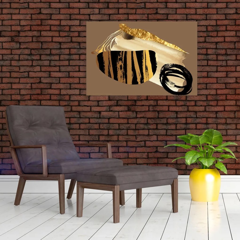 Tablou - Abstracție maro auriu N⁰2 (90x60 cm)