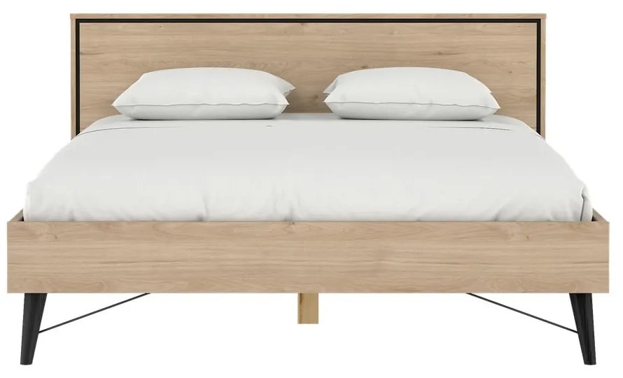 Pat matrimonial în culoare naturală cu aspect de lemn de stejar cu somieră 160x200 cm Ry – Tvilum