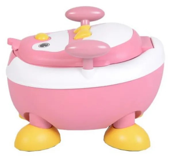Olita 2 in 1 pentru copii NOVOKIDSª Happy Penguin , Vas detasabil, Plastic non toxic, Model Pinguin, Roz