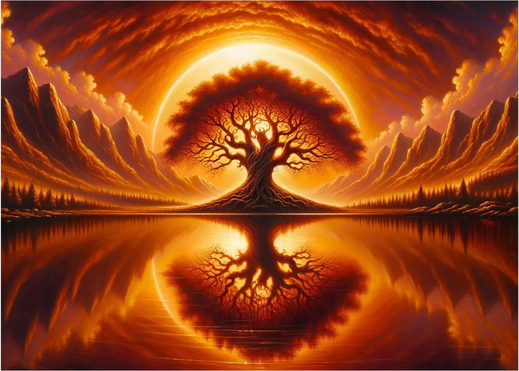 Tablou – Arbore în soare sângeriu (70x50 cm)