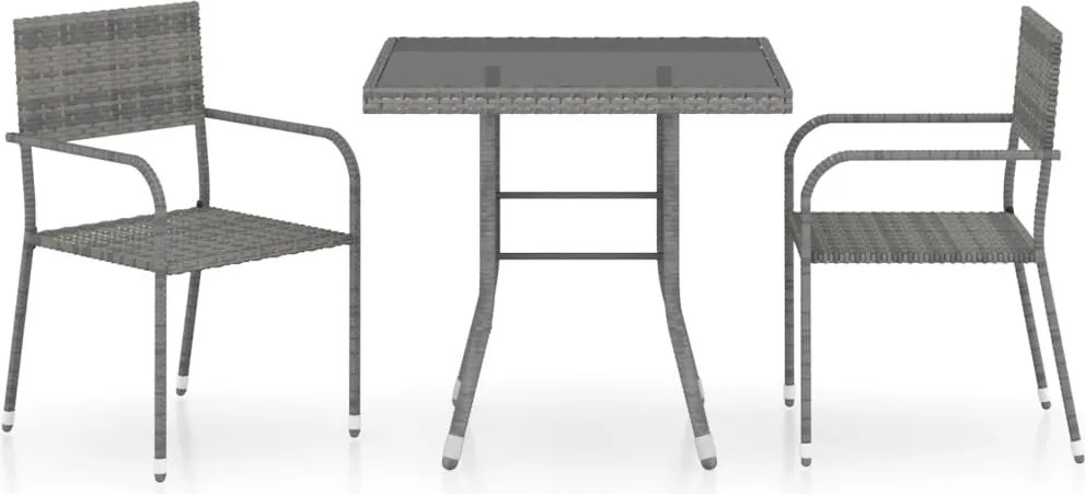 vidaXL Set mobilier de grădină, gri, 3 piese, antracit, poli ratan