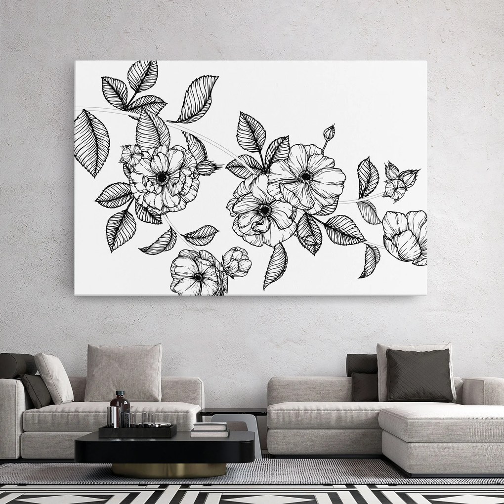 Tablou Canvas, 40x60cm, Dormitor si Living, Flori, Flori desenate, Roses Black Line