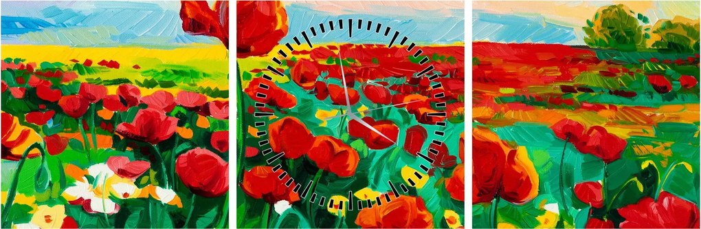 Tablou - Câmp cu maci (cu ceas) (90x30 cm)