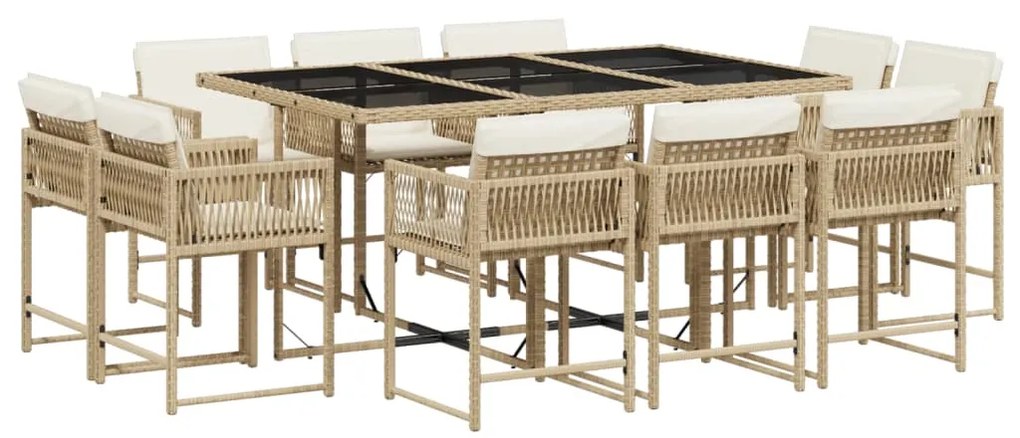 3211570 vidaXL Set mobilier de grădină cu perne, 11 piese, bej, poliratan