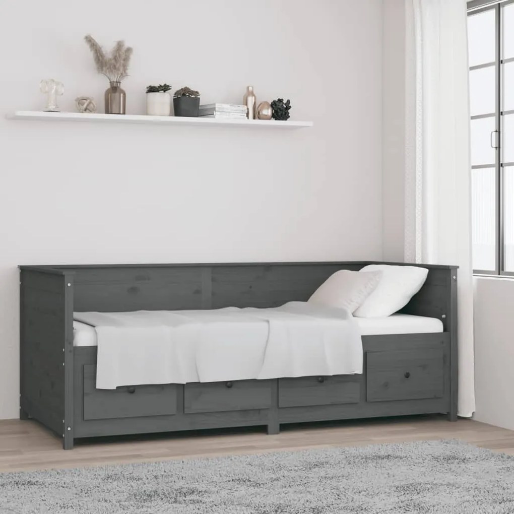 820908 vidaXL Pat de zi, gri, 80x200 cm, lemn masiv de pin