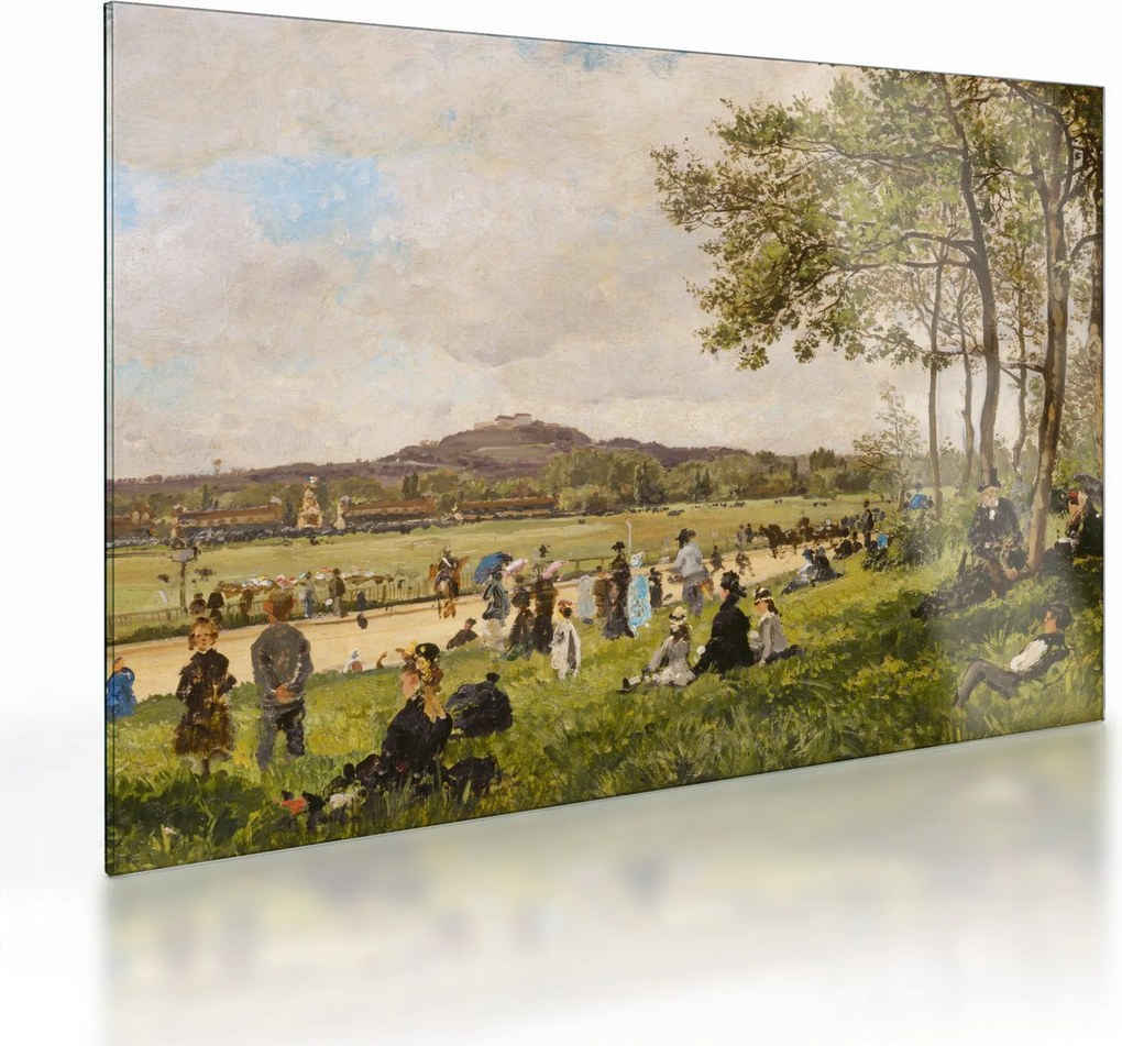 Tablou pe sticlă - French 19th Century, Race Course at Longchamps, reproducere (70x50 cm)