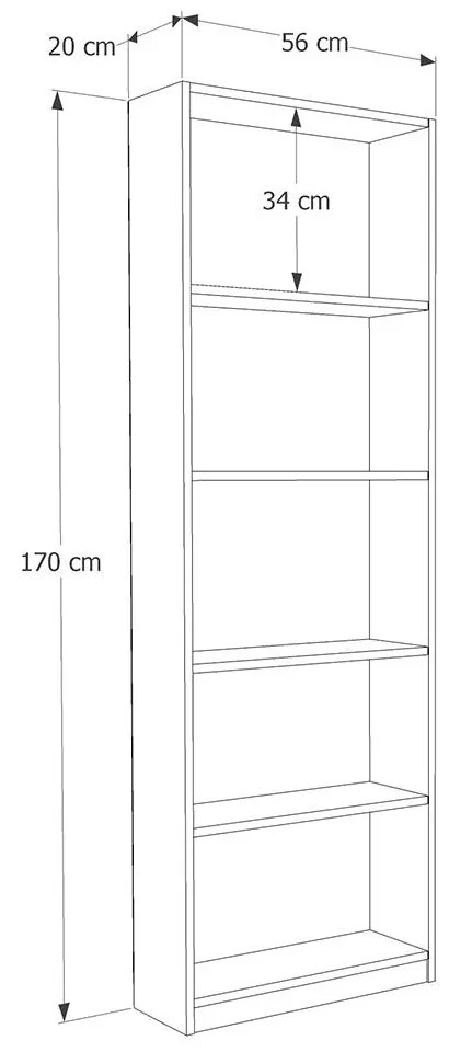 Biblioteca Adore Libra, 5 rafturi, 56 x 170 x 20 cm - Alb