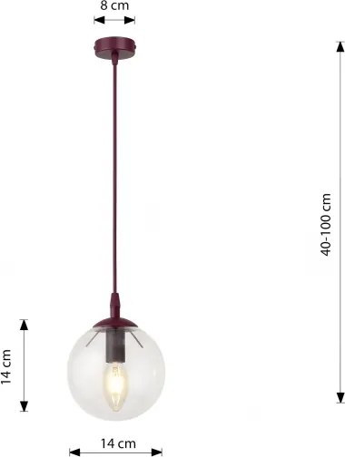 Lustră pe cablu COSMO 1xE14/10W/230V Ø 14 cm roșie/transparentă