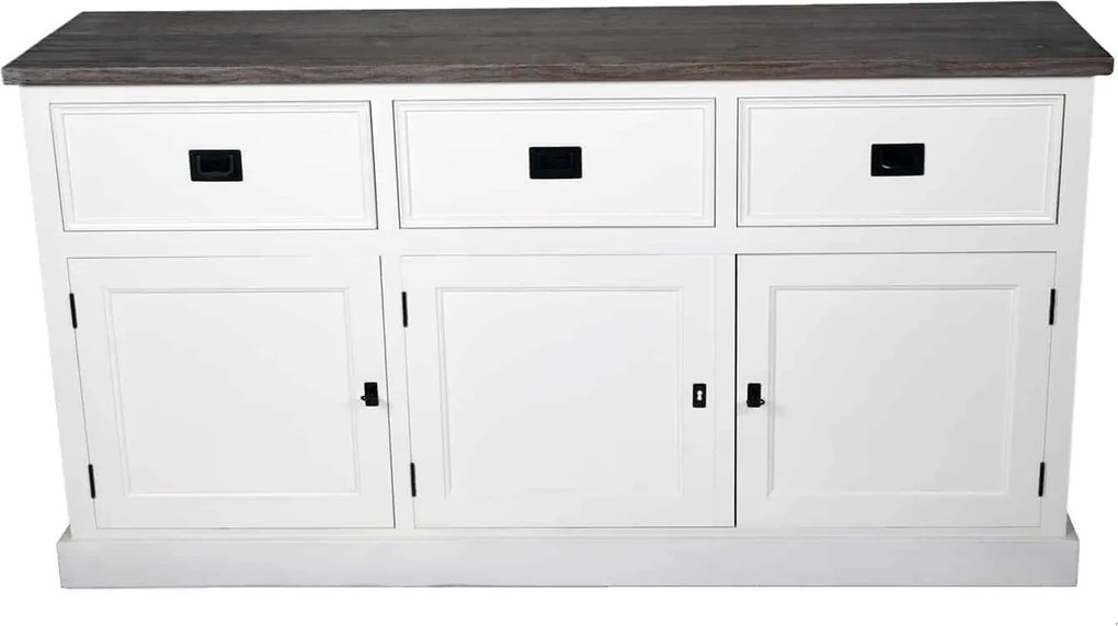 Comodă TV lemn masiv alb Lahoma 6 compartimente /Maro, 165 × 45 × 85 cm