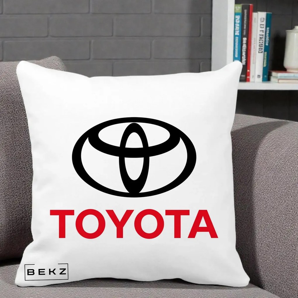Perna Personalizata cu emblema Toyota, 40x40 cm, Alba Mata, Husa Detasabila, Perna Inclusa, BEKZ®