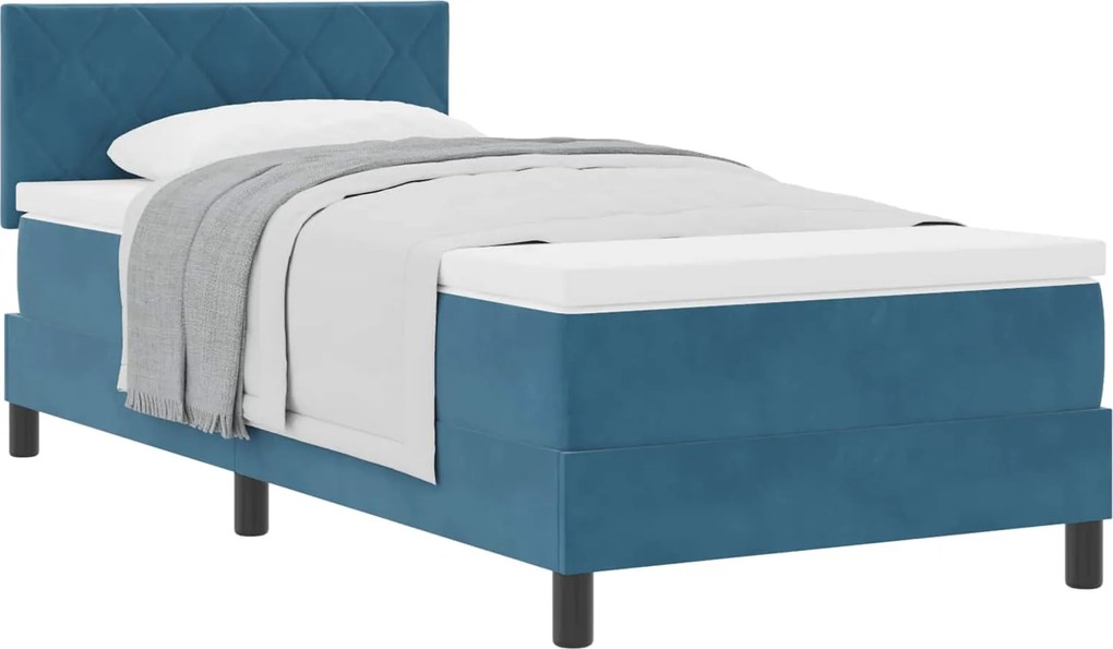 vidaXL Pat cu arcuri cu saltea Albastru închis 100 x 200 cm Catifea