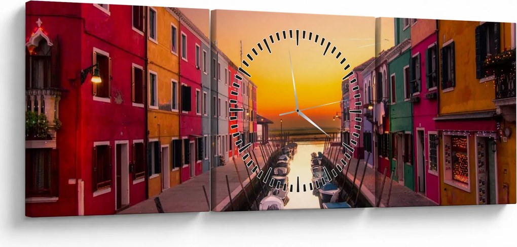 Tablou - Apus de soare, insula Burano, Veneția, Italia (cu ceas) (90x30 cm)